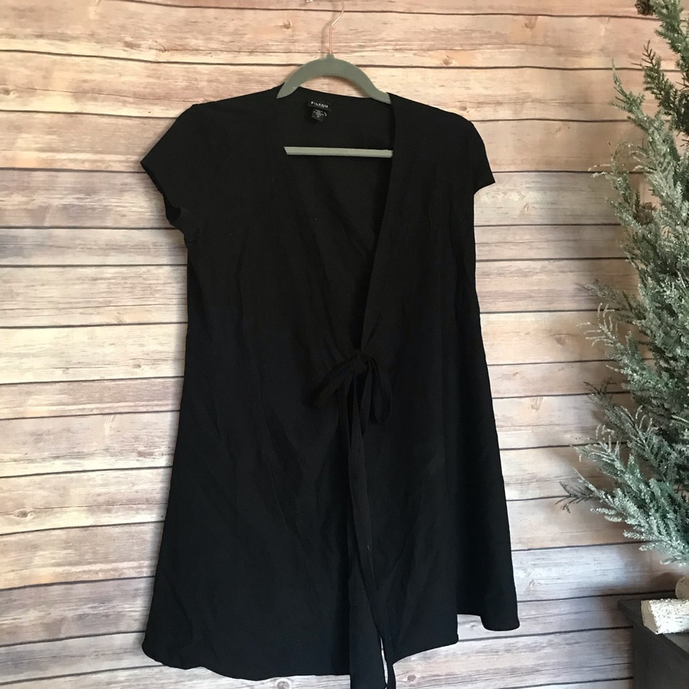 Eileen Fisher black tie classic wrap dress 0P
